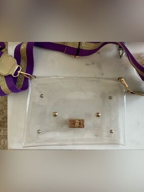 LSU - Purple & Gold Purse Strap with Clear Crossbody Bag - NEVER USED
